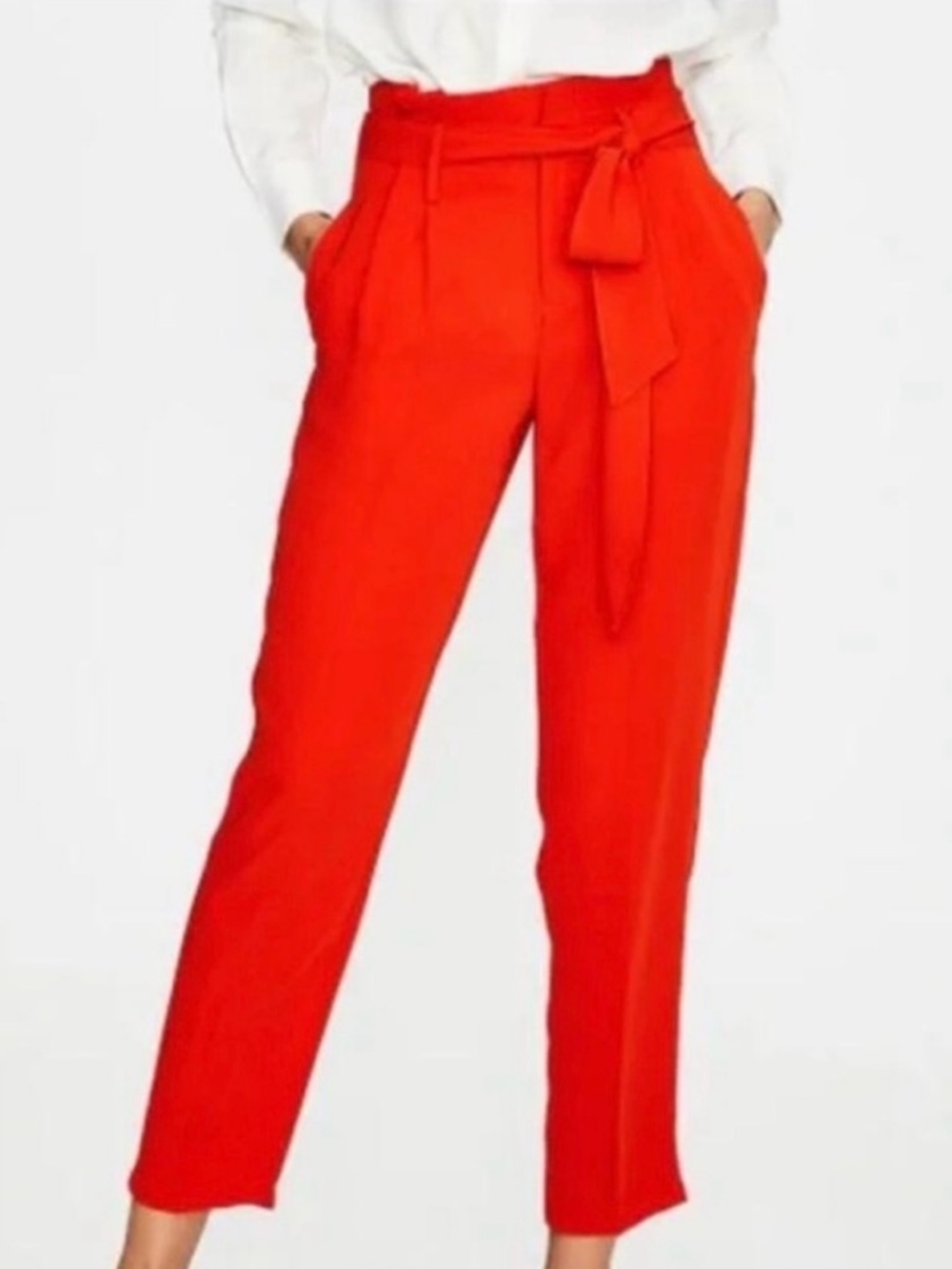 Boden Melina Red Paperbag Waist Trousers Tie Belt Cropped 10R